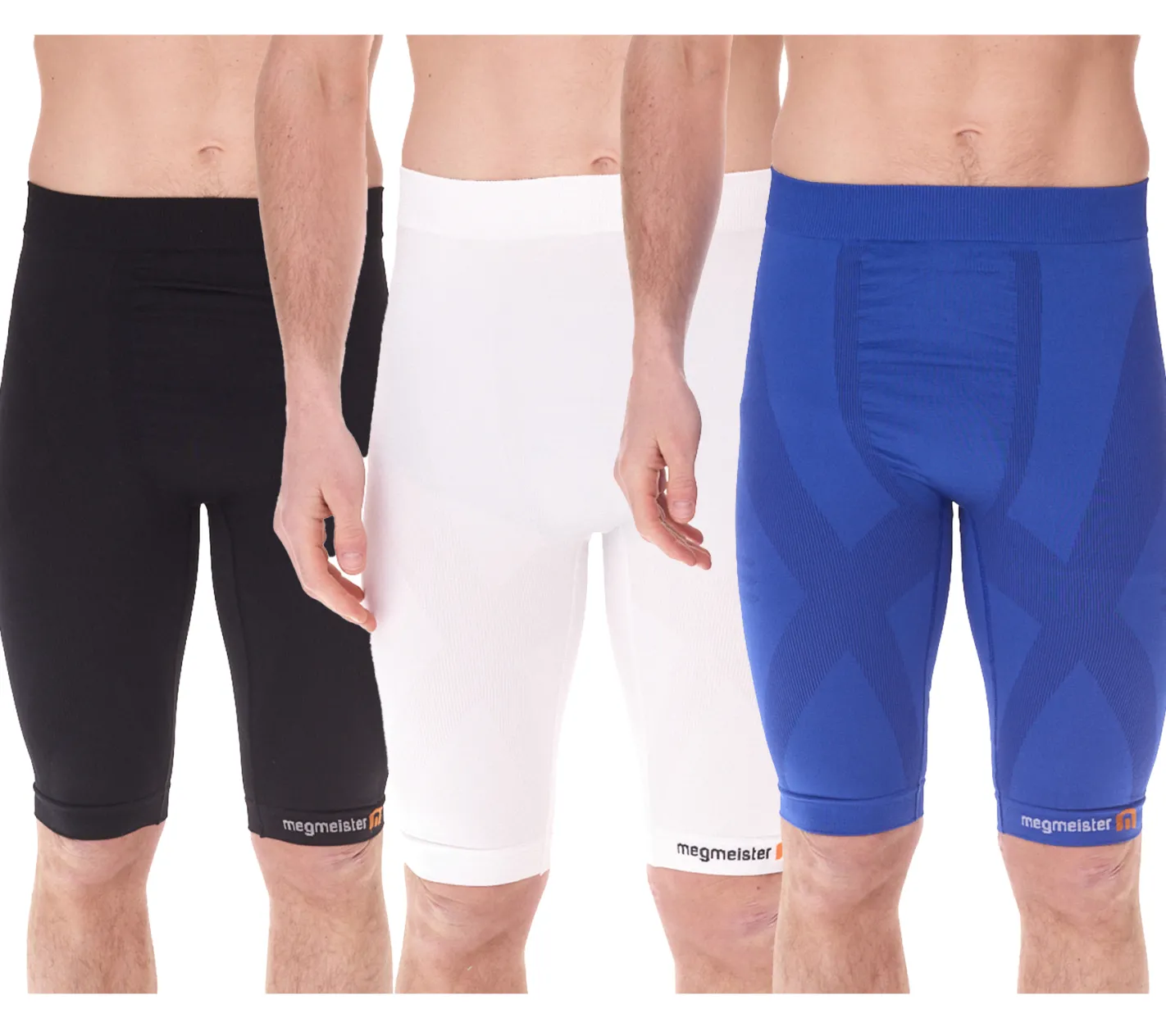 Sportunterbekleidung|Radsport*megmeister Herren Kompressions-Shorts mit Body-Mapping-Belüftung Rad-Shorts Antibakteriell und Geruchshemmend Kompressions-Bekleidung BC31 Blau, Schwarz oder Weiß
