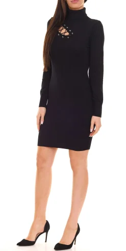 Kleider*melrose Damen Mini-Kleid Feinstrick-Kleid mit Schnürung Abend-Kleid 65795824 Schwarz