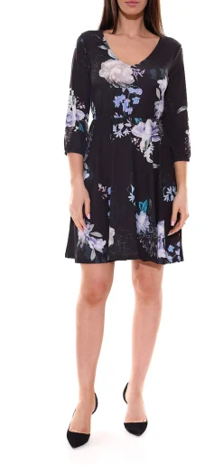 Kleider*melrose Damen Mini-Kleid mit Allover-Blumendruck Kurzarm 20539817 Schwarz/Bunt