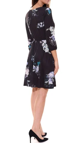 Kleider*melrose Damen Mini-Kleid mit Allover-Blumendruck Kurzarm 20539817 Schwarz/Bunt