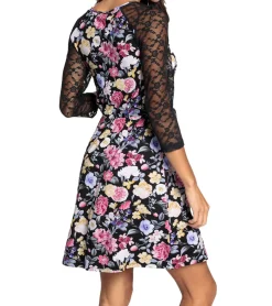 Kleider*melrose Mini-Kleid Damen Sommerkleid mit elegantem Blumen-Print Abend-Kleid 47780801 Schwarz/Bunt