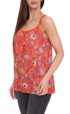 Tops & T-Shirts*melrose Tussle Damen Wirk-Top geblümtes Spaghetti Top mit Quaste 76377235 Orange