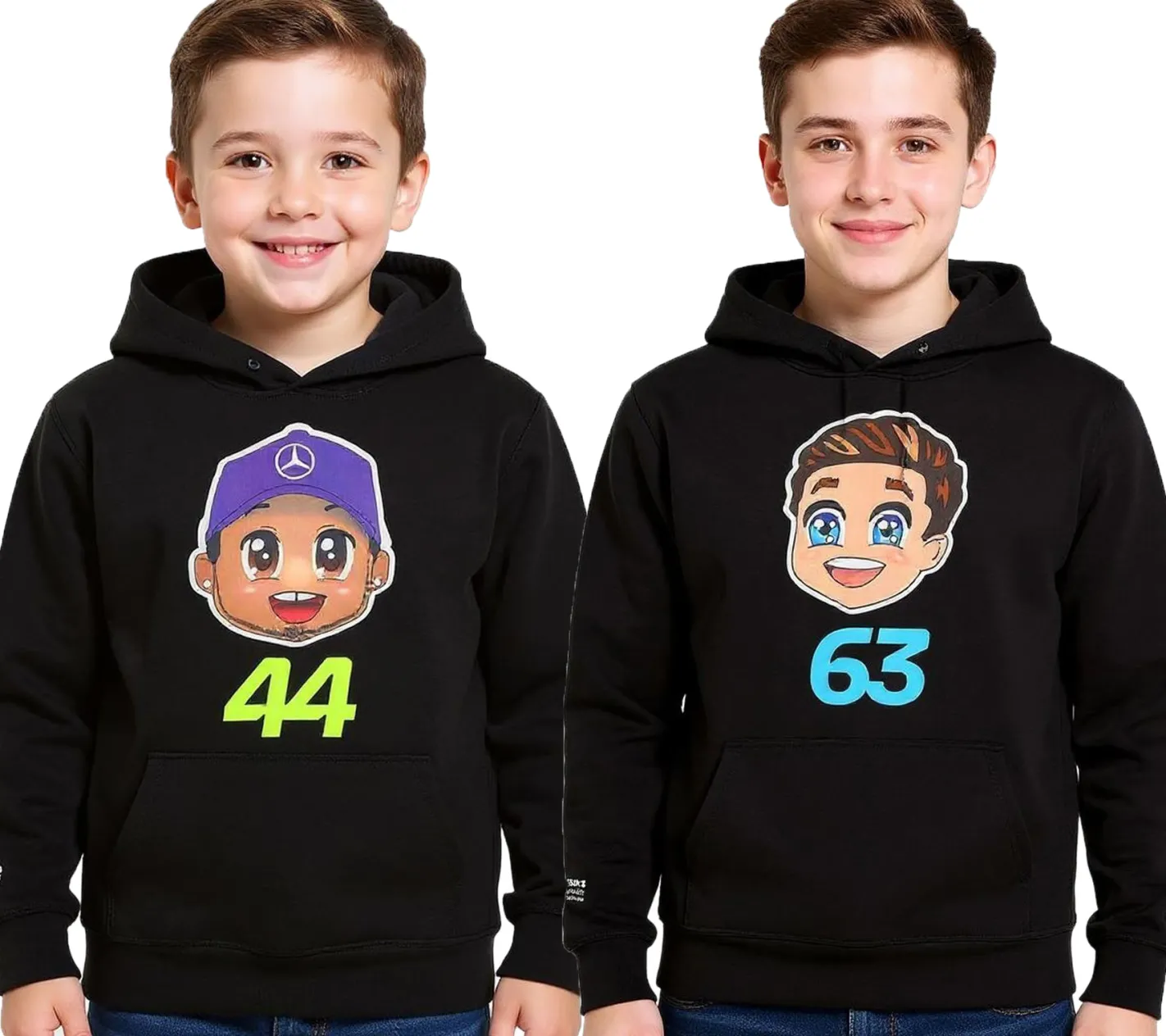 Pullover & Sweater*Mercedes-Benz AMG Petronas F1 Kinder Hoodie Mädchen und Jungen Kapuzen-Sweatshirt Formel 1 70122713 George Russel oder Lewis Hamilton Schwarz