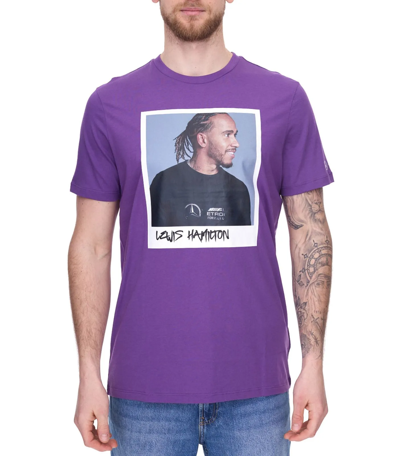 T-Shirts & Tank Tops|Große Größen*Mercedes-Benz AMG Petronas F1 MAPF1 Portrait oder Logo Herren Baumwoll-Shirt mit George Russel Print Rundhals-Shirt 701222296-701222304 Blau oder Lila