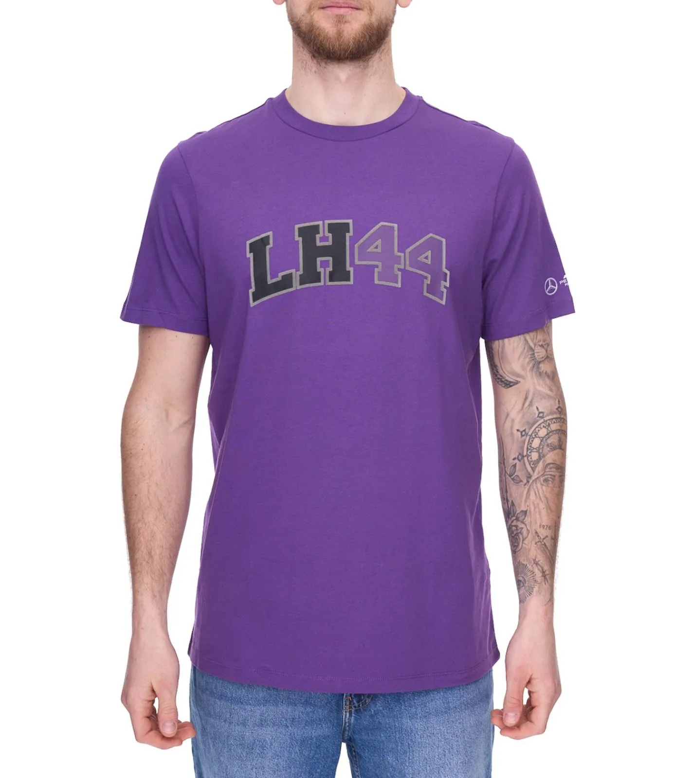 T-Shirts & Tank Tops|Große Größen*Mercedes-Benz AMG Petronas F1 MAPF1 Portrait oder Logo Herren Baumwoll-Shirt mit George Russel Print Rundhals-Shirt 701222296-701222304 Blau oder Lila