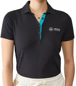 Poloshirts & Blusen*Mercedes-Benz AMG Petronas F1 MAPF1 Polo Damen Baumwoll-Shirt Polo-Shirt mit Team-Logos und farblichen Akzenten Kurzarm-Shirt 701227044 001 Schwarz
