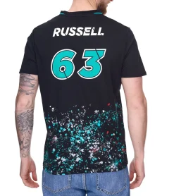 T-Shirts & Tank Tops*Mercedes-Benz AMG Petronas F1 MAPF1 FW George Russell #63 Sports Herren Basic T-Shirt mit Farbspritzer-Druck Baumwoll-Shirt 701220863 001 Schwarz