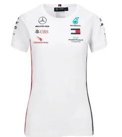 Tops & T-Shirts*Mercedes-Benz AMG Petronas F1 MAPF1 Driver Damen Baumwoll-Shirt Kurzarm-Shirt mit Team- und Sponsoren-Logos Rundhals-Shirt 141101070 200 Weiß