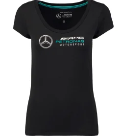 Tops & T-Shirts*Mercedes-Benz AMG Petronas F1 Logo Tee Damen T-Shirt mit großem AMG Petronas Logo-Print Baumwoll-Shirt 141181022 100 Schwarz