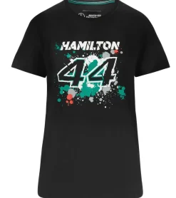Tops & T-Shirts*Mercedes-Benz AMG Petronas F1 Lewis Damen T-Shirt mit Lewis Hamilton Schriftzug 44 Baumwoll-Shirt 701218889 001 Schwarz