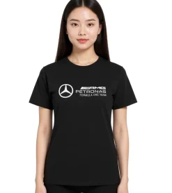 Tops & T-Shirts*Mercedes-Benz AMG Petronas F1 MAPF Damen T-Shirt Baumwoll-Shirt mit großem Logo Kurzarm-Shirt 701227045 001 Schwarz