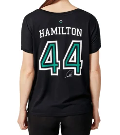 Tops & T-Shirts*Mercedes-Benz AMG Petronas F1 Lewis Hamilton #44 Tee Damen T-Shirt mit großem Hamilton 44-Print Baumwoll-Shirt 701202249 001 Schwarz