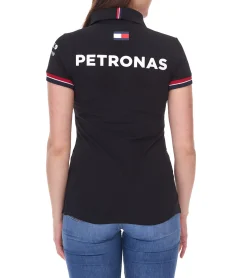 Poloshirts & Blusen*Mercedes-Benz AMG Petronas F1 MAPF1 Damen Baumwoll-Shirt Polo-Shirt mit Team- und Sponsoren-Logos Kurzarm-Shirt 701219231 001 Schwarz