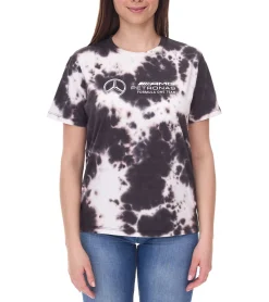Tops & T-Shirts*Mercedes-Benz AMG Petronas F1 Tie Dye Damen Baumwoll-Shirt Rundhals-Shirt mit Team- und Sponsoren-Logos T-Shirt im Batik Look 701225035 001 Braun/Creme
