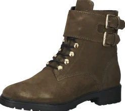 Boots & Stiefel*MEXX Damen Echtleder Stiefelette mit Schnallen Stiefel mit seitlichem Reißverschluss 01-1087804 Oliv-Grün