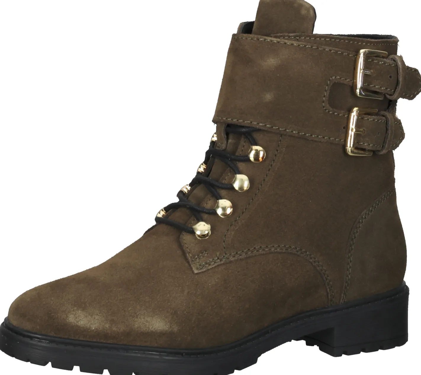 Boots & Stiefel*MEXX Damen Echtleder Stiefelette mit Schnallen Stiefel mit seitlichem Reißverschluss 01-1087804 Oliv-Grün