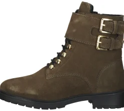 Boots & Stiefel*MEXX Damen Echtleder Stiefelette mit Schnallen Stiefel mit seitlichem Reißverschluss 01-1087804 Oliv-Grün