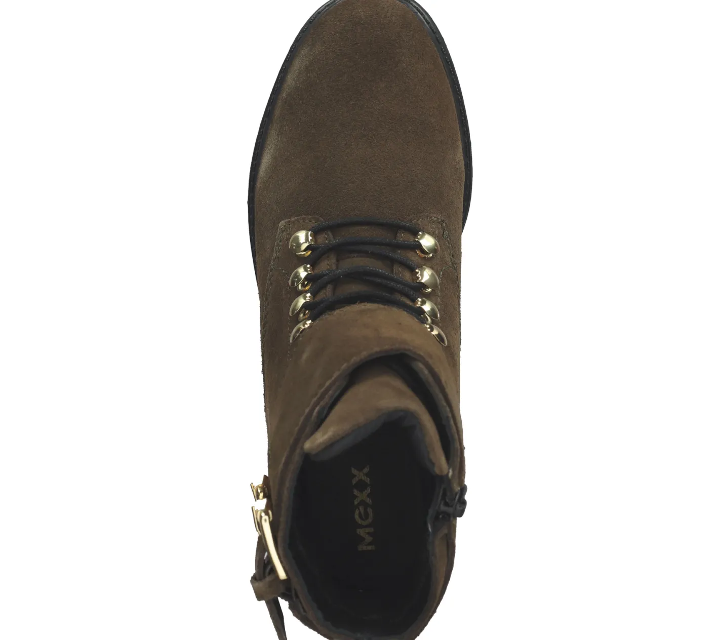 Boots & Stiefel*MEXX Damen Echtleder Stiefelette mit Schnallen Stiefel mit seitlichem Reißverschluss 01-1087804 Oliv-Grün