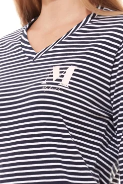 Bademode & Nachtwäsche*MEXX Damen Neglige gestreiftes Nachthemd aus reiner Baumwolle ZN2412016W Blau/Weiß