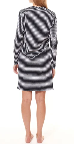 Bademode & Nachtwäsche*MEXX Damen Neglige gestreiftes Nachthemd aus reiner Baumwolle ZN2412016W Blau/Weiß