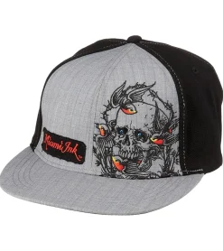 Caps & Mützen*Bio-Domes Headgear Miami Ink Base-Cap Wide Bill-Cap mit Totenkopf Stickerei Fan-Mütze Baumwoll-Cap FC106583MIK2 Grau/Schwarz