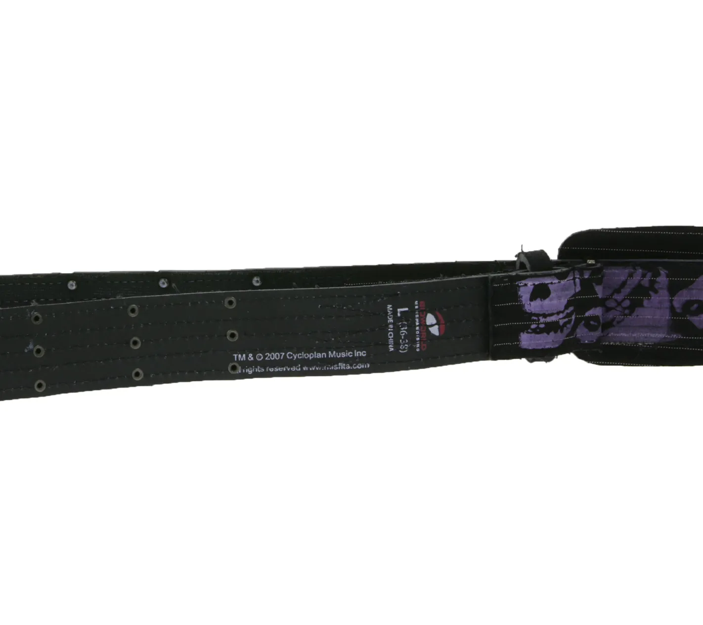 Gürtel*BioworldMerch MISFITS Gürtel der Punk-Band für Damen und Herren im Destroyed Look mit Totenköpfen Freizeit-Gürtel BT109173MIS4 Schwarz/Weiß/Lila
