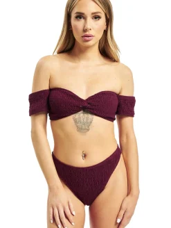 Bademode & Nachtwäsche*Missguided Crinkle Milkmaid-Bikini mit Unterteil in Rot