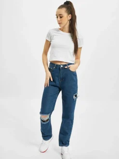 Hosen & Jeans*Missguided Petite Gerade geschnittene Jeans mit Schlitz am Oberschenkel und Knie, blau