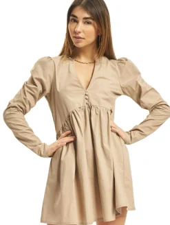 Kleider*Missguided Popeline-Hängerkleid mit V-Ausschnitt und Knopfleiste vorne, Braun