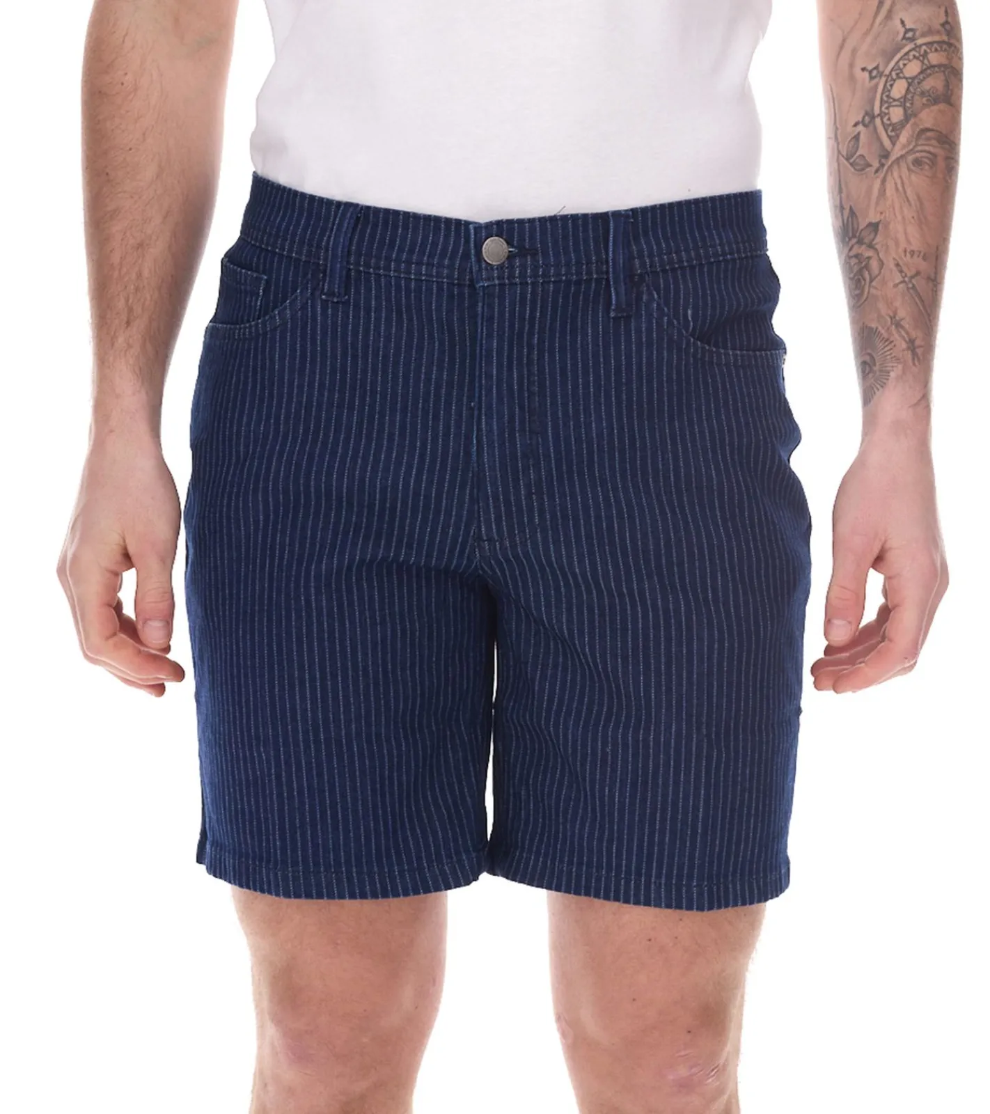 Große Größen|Shorts & Bermudas*O46bpx modische Herren Stretch Jeans-Bermuda Denim-Shorts Regular-Fit im Nadelstreifen-Look Große Größen 946959 Dunkel-Blau