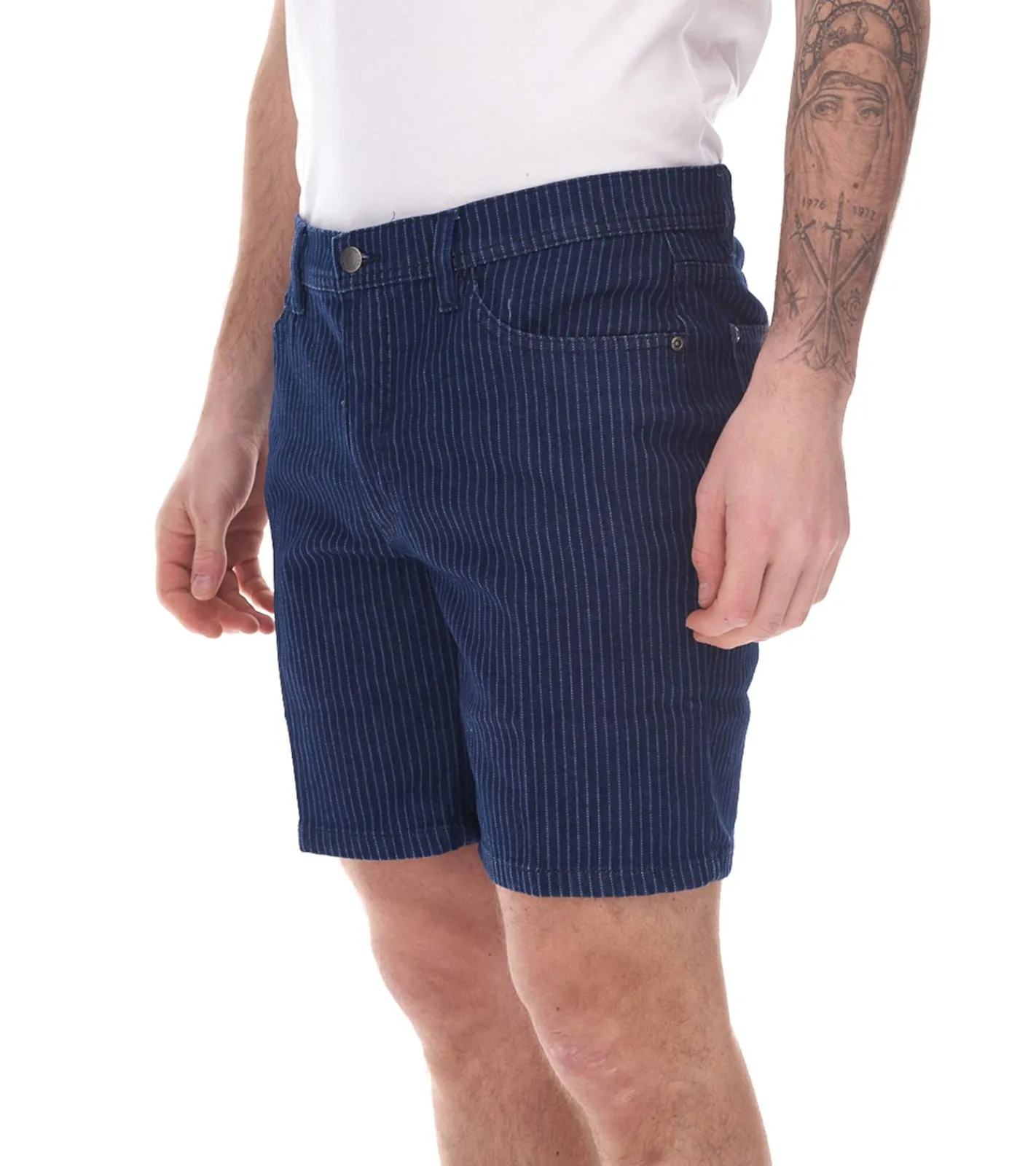 Große Größen|Shorts & Bermudas*O46bpx modische Herren Stretch Jeans-Bermuda Denim-Shorts Regular-Fit im Nadelstreifen-Look Große Größen 946959 Dunkel-Blau
