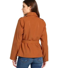 Große Größen|Mäntel & Jacken*O46bpx nachhaltige Damen Jacke wattierte Blazer-Jacke mit Gürtel Freizeit-Jacke 944007 Braun