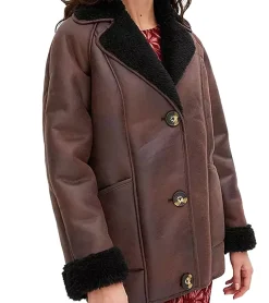 Große Größen|Mäntel & Jacken*O46bpx nachhaltige Damen Lederimitat-Jacke mit Kunstlammfell-Kragen Oversized-Jacke 950768 Braun