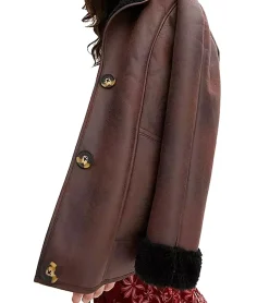 Große Größen|Mäntel & Jacken*O46bpx nachhaltige Damen Lederimitat-Jacke mit Kunstlammfell-Kragen Oversized-Jacke 950768 Braun