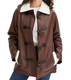 Mäntel & Jacken*O46bpx nachhaltige Damen Lederimitat-Jacke hochwertige Jacke mit Kunstfell-Kragen 950444 Braun