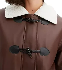 Mäntel & Jacken*O46bpx nachhaltige Damen Lederimitat-Jacke hochwertige Jacke mit Kunstfell-Kragen 950444 Braun