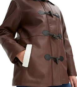 Mäntel & Jacken*O46bpx nachhaltige Damen Lederimitat-Jacke hochwertige Jacke mit Kunstfell-Kragen 950444 Braun