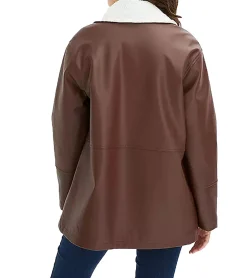 Mäntel & Jacken*O46bpx nachhaltige Damen Lederimitat-Jacke hochwertige Jacke mit Kunstfell-Kragen 950444 Braun