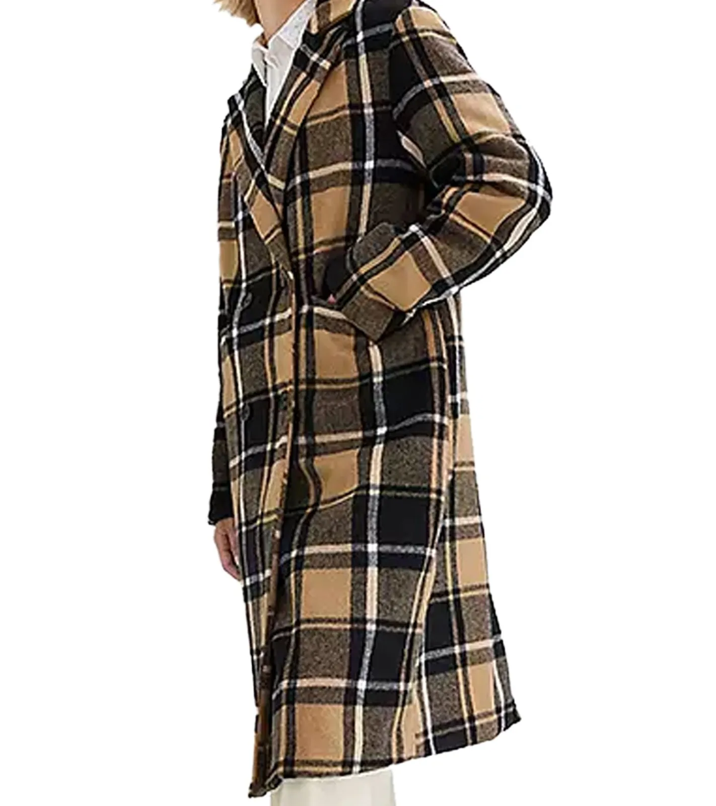 Große Größen|Mäntel & Jacken*O46bpx nachhaltiger Damen Blazer-Mantel karierter Gehrock in Wolloptik 932220 Schwarz/Braun