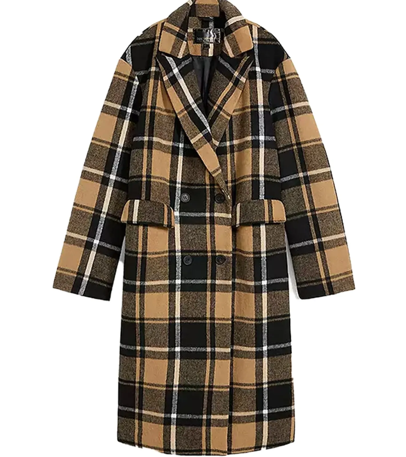 Große Größen|Mäntel & Jacken*O46bpx nachhaltiger Damen Blazer-Mantel karierter Gehrock in Wolloptik 932220 Schwarz/Braun