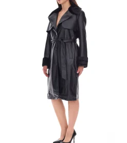 Mäntel & Jacken*O46bpx nachhaltiger Damen Lederimitat-Mantel mit Kunstfell Kragen Kunstleder-Jacke Frühlings-Mantel 959571 Schwarz