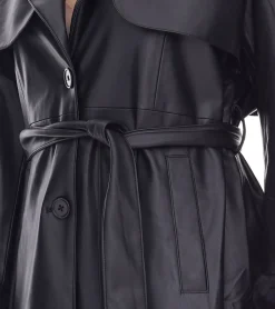 Mäntel & Jacken*O46bpx nachhaltiger Damen Lederimitat-Mantel mit Kunstfell Kragen Kunstleder-Jacke Frühlings-Mantel 959571 Schwarz