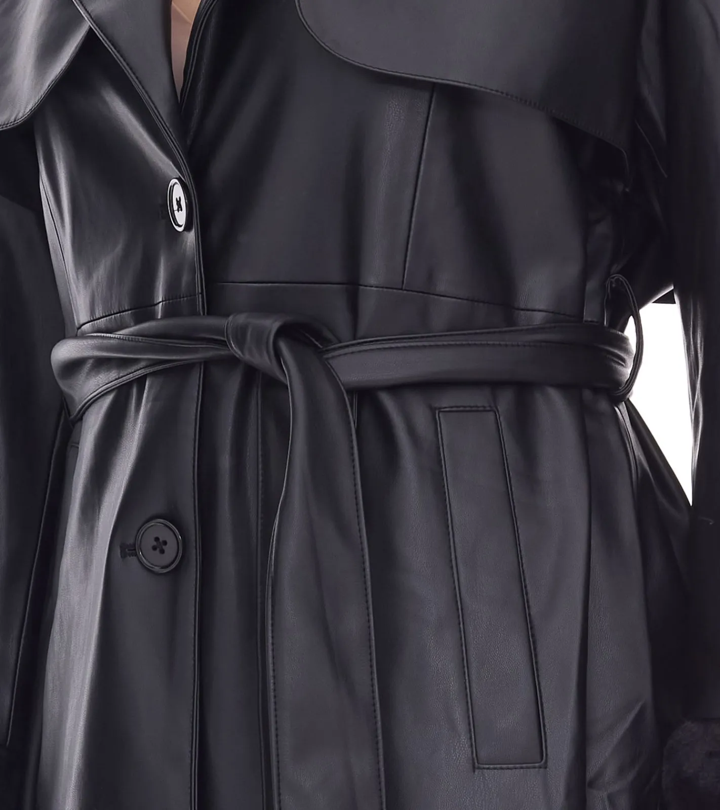 Mäntel & Jacken*O46bpx nachhaltiger Damen Lederimitat-Mantel mit Kunstfell Kragen Kunstleder-Jacke Frühlings-Mantel 959571 Schwarz