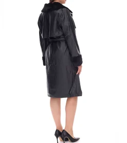 Mäntel & Jacken*O46bpx nachhaltiger Damen Lederimitat-Mantel mit Kunstfell Kragen Kunstleder-Jacke Frühlings-Mantel 959571 Schwarz