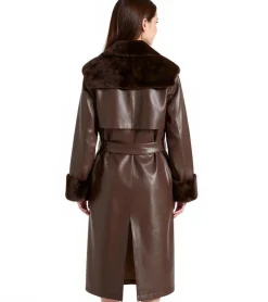 Große Größen|Mäntel & Jacken*O46bpx nachhaltiger Damen Lederimitat-Mantel mit Kunstfell Kragen Kunstleder-Jacke Frühlings-Mantel 930388 Braun