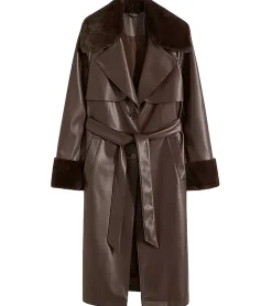 Große Größen|Mäntel & Jacken*O46bpx nachhaltiger Damen Lederimitat-Mantel mit Kunstfell Kragen Kunstleder-Jacke Frühlings-Mantel 930388 Braun