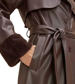 Große Größen|Mäntel & Jacken*O46bpx nachhaltiger Damen Lederimitat-Mantel mit Kunstfell Kragen Kunstleder-Jacke Frühlings-Mantel 930388 Braun