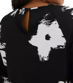 Kleider*O46bpx nachhaltiges Damen Maxi-Kleid Sommer-Kleid mit Blumen-Print Freizeit-Kleid 955101 Schwarz/Weiß