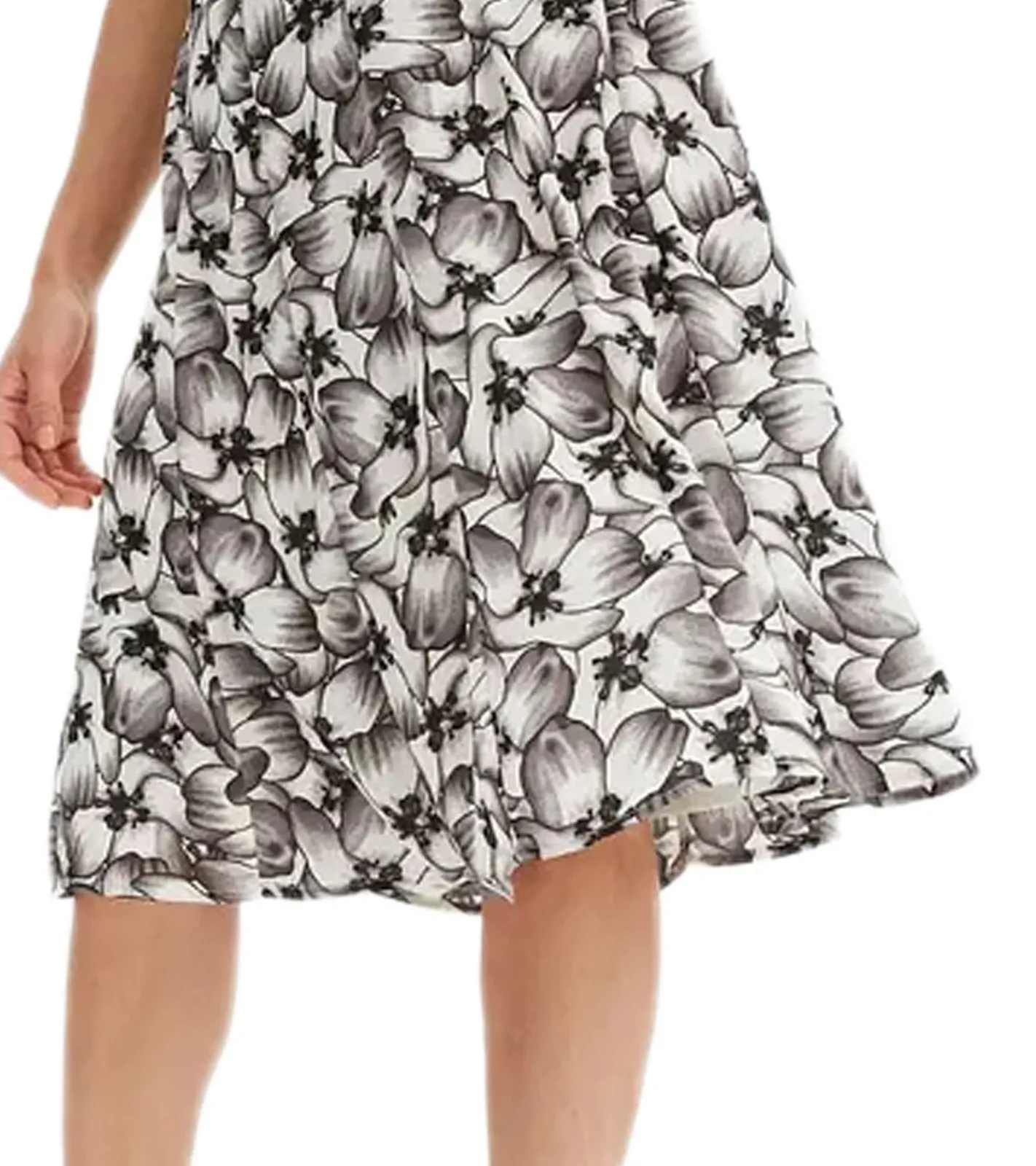 Kleider*O46bpx nachhaltiges Damen Midi-Kleid mit Blumen-Muster Sommer-Kleid mit kurzen Ärmeln Frühlings-Kleid 979301 Weiß/Schwarz