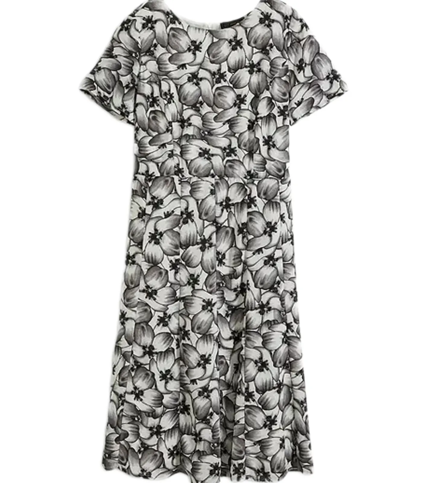 Kleider*O46bpx nachhaltiges Damen Midi-Kleid mit Blumen-Muster Sommer-Kleid mit kurzen Ärmeln Frühlings-Kleid 979301 Weiß/Schwarz